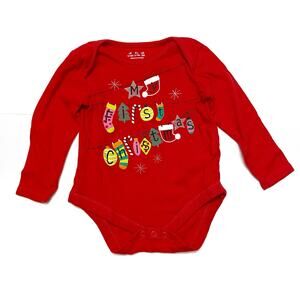 My First Christmas Red Holiday Bodysuit Ornaments Long Sleeve Baby Size 18m
